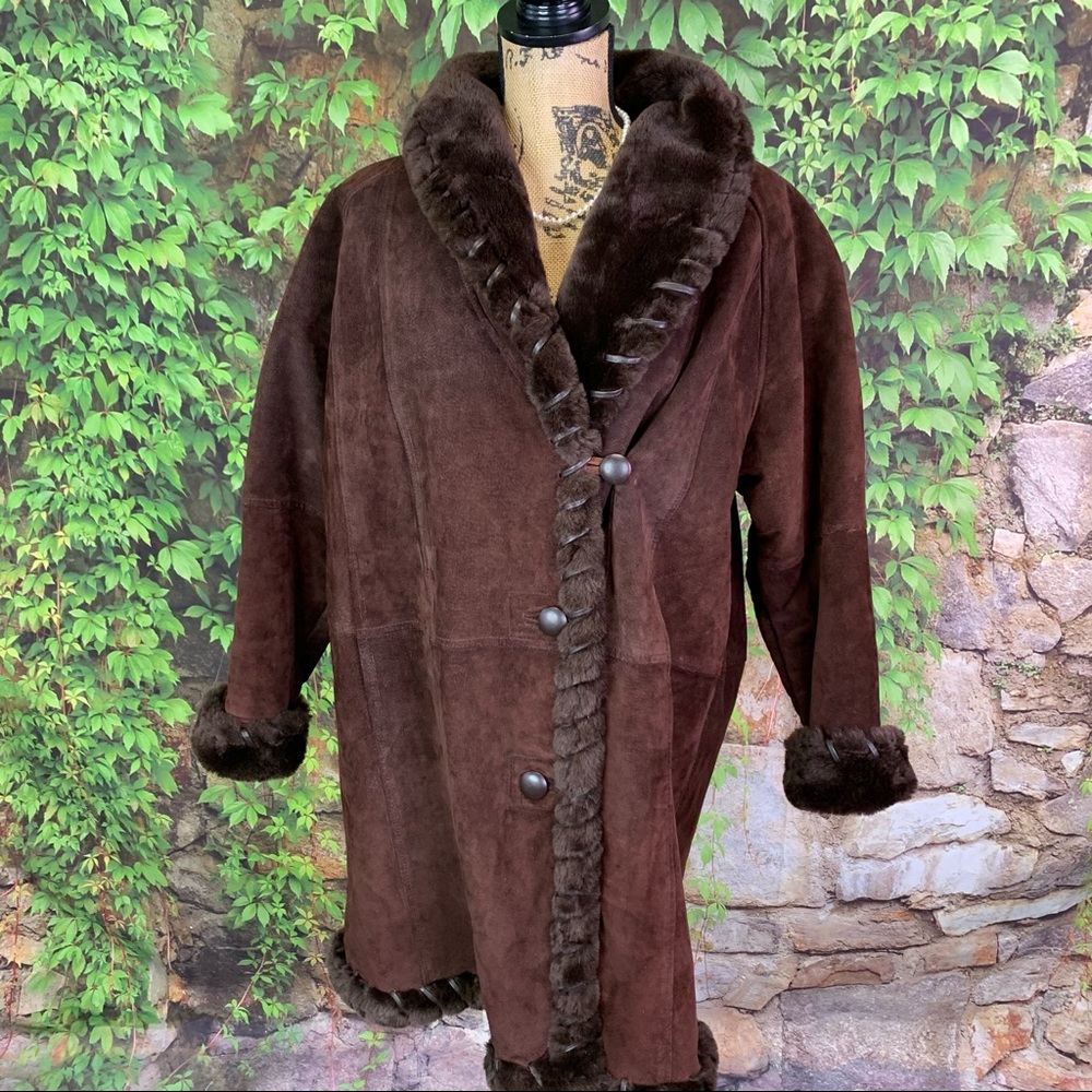 G-III GLOBAL IDENTITY Brown Suede and Faux Fur Coat, M - Picture 4 of 16